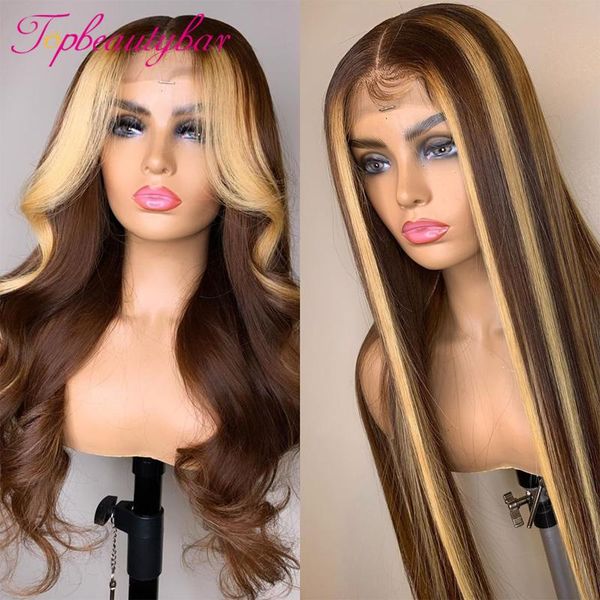 

highlight straight 13x6 lace front human hair wigs ombre color brazilian wavy remy hair lace wigs 180% density frontal, Black;brown