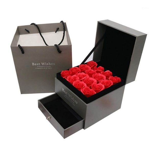 

valentine's day 16pcs scented soap flower gift rose wooden box festival gift scented bath body petal rose flower soap case &181
