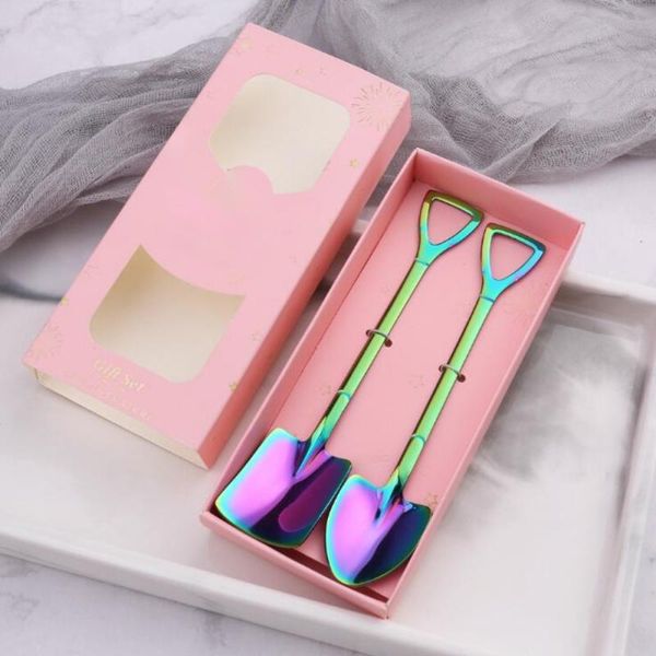 

2pcs set 410 creative coffee spoon long handle stainless steel colorful engineer shovel engineer spoon color box kitchen gadgets h bbypue