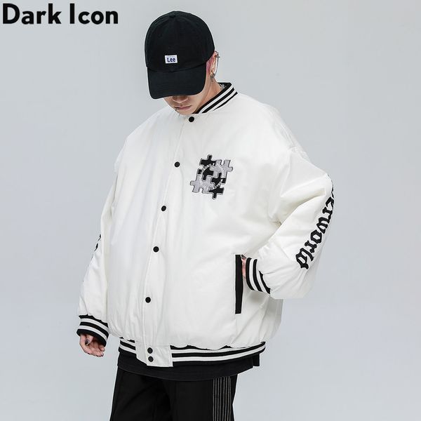 

embroidery baseball jacket men 2020 winter street fashion padded men's coats couple clothing, Black;brown