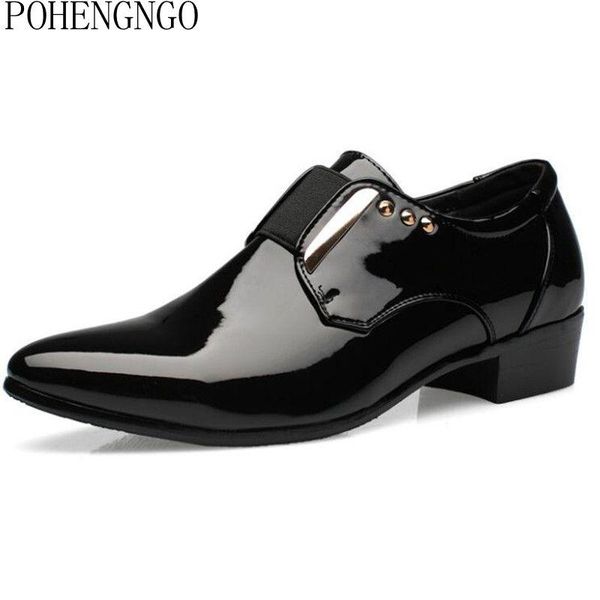 

2020 new luxury men's dress leather shoes shiny leather oxford shoes men business casual men formal wedding, Black