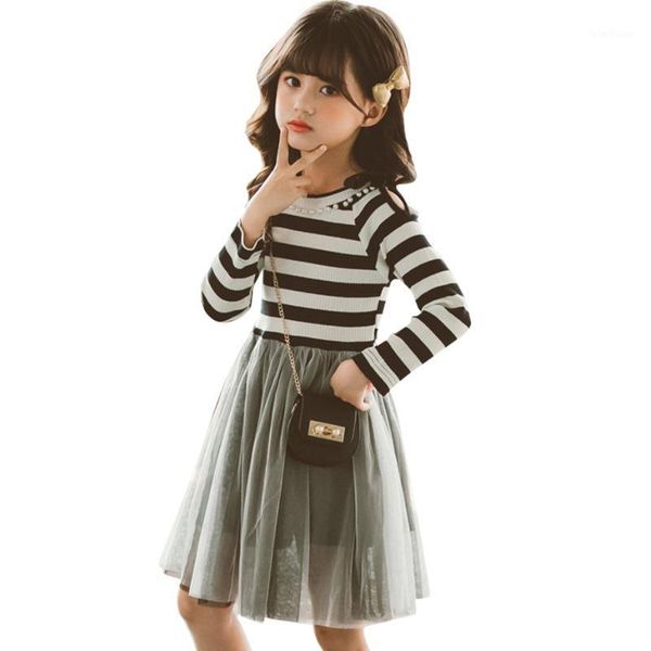 

dresses for girls striped pattern girl dress spring autumn children mesh dresses teenage children's costumes for girls1, Red;yellow