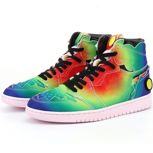 

j balvin 1s high og mens basketball shoes jumpman 1 colores y vibras tie dye multi-color rainbow mens trainers sports sneakers size 40-45