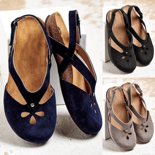 

women sandals summer ladies girls comfortable ankle hollow round toe sandals female soft beach sole shoes plus size high heels, Black