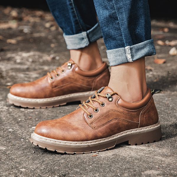 

men casual leather shoes men martins leather shoes work safety shoes winter waterproof ankle botas 201008, Black