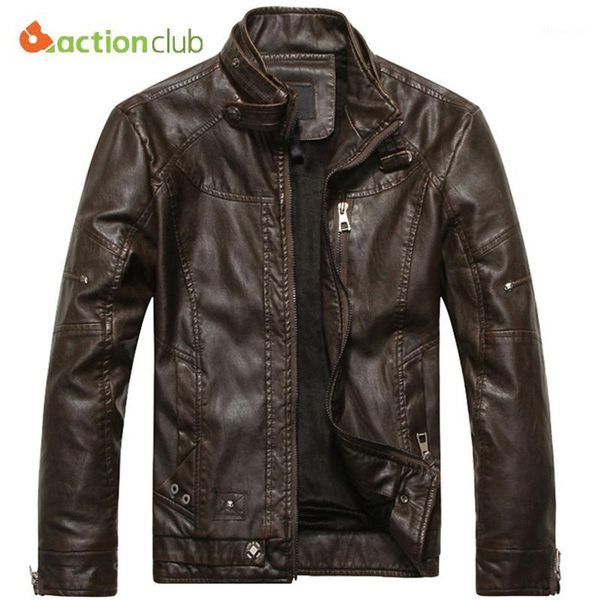 

actionclub 2017 mens brand motorcycle leather jacket men jaqueta de couro masculina mens leather jackets zip coats1, Black