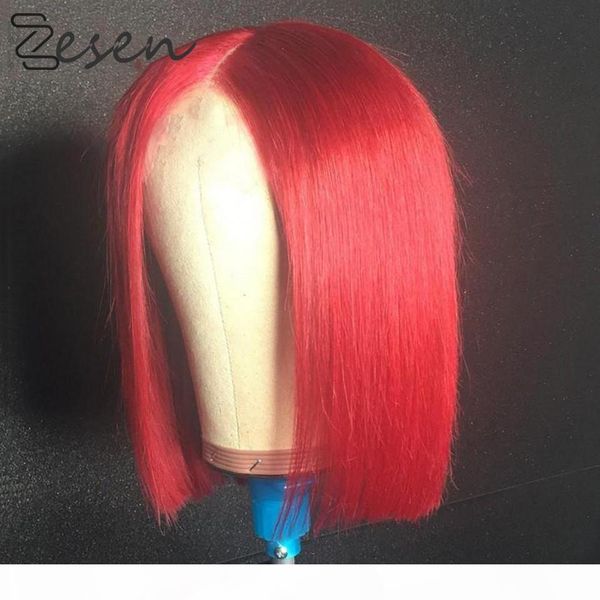 

zesen red color lace front wig short bob glueless heat resistant synthetic 13*4 lace wigs for women, Black