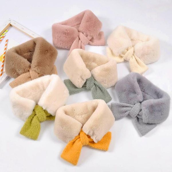 

children's scarf boys girls bowknots warmth imitation fur false collar for autumn winter baby warm scarf soft cute gifts, Blue;gray