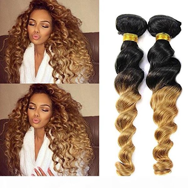

malaysian ombre hair loose wave 3 bundles 2 tone colored #1b27 ombre human hair extensions 8a malaysian remy virgin hair curly weave weft, Black;brown
