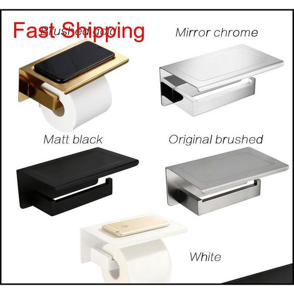 

brushed gold sus304 toilet paper holder with shelf bathroom hardware accessories tissue holder black / chr qylndh bde_luck