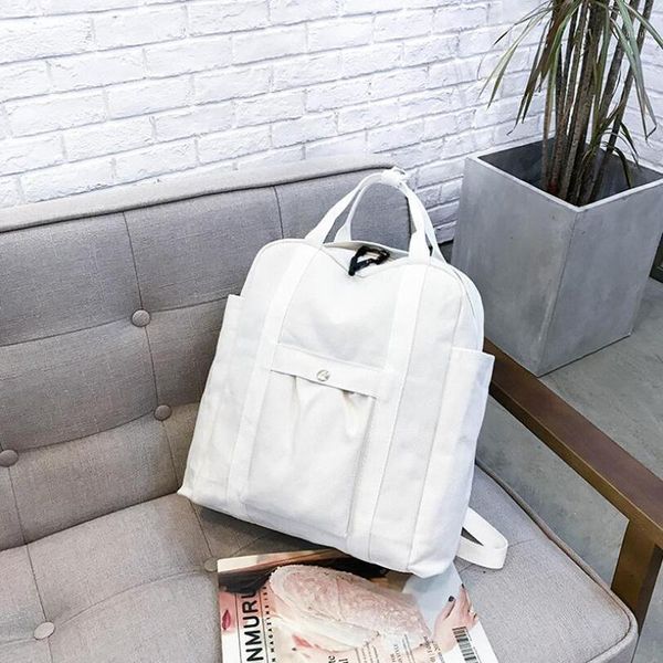 

shoulder bag backpacks school backbag fashion solid casual canvas white black women for student soft handle silt pocket1