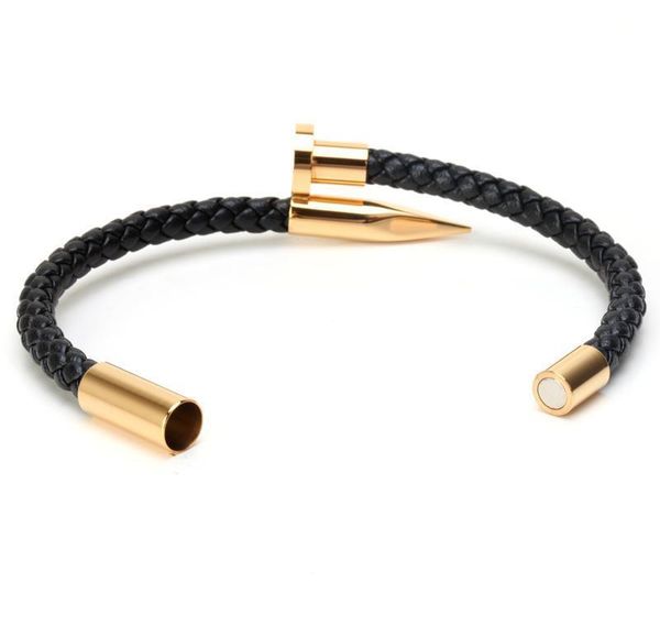 

mcllroy bracelets men brackelts bangles pulseiras 6mm weave genuine leather nail bracelet charm love cuff wmtyxx dayupshop, Golden;silver