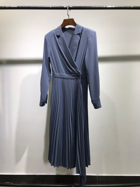 

2021 long sleeve lapel neck milan runway pleated dress designer dress brand same style dress wn, Black