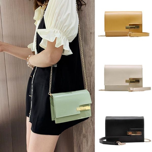 

women shoulder bags wild solid color leather messenger bag fashion hasp casual crossbody bags simple small square bag