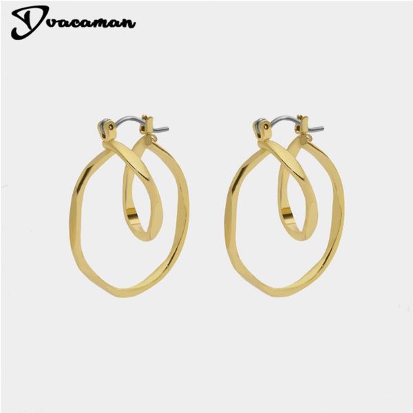 

hoop & huggie dvacaman geometric cycle earrings for woman layered piercing gold color metal simplicity jewelry punk party gifts, Golden;silver