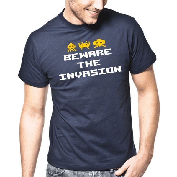 

men's funny o neck sunlight beware the invasion gamer 8 bit nerd geek retro hip hop sport hooded sweatshirt hoodie men t shirt