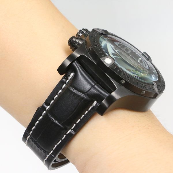 

calf leather skin genuine leather watch band watch strap for bre watch man 22mm 24mm black blue with deployment buckle clasp, Black;brown