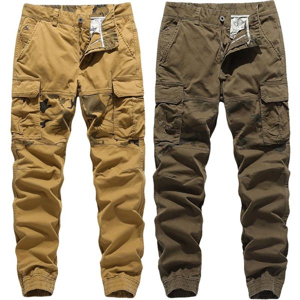 

cotton pants men work trousers spring autumn men outdoor pants camouflage patchwork tactical casual clothing male, Black