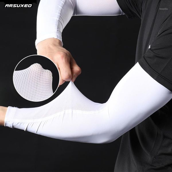 

elbow & knee pads arsuxeo ice silk with mesh arm sleeves sports cycling running sleeve cooling uv protection fishing warmers protect1, Black;gray
