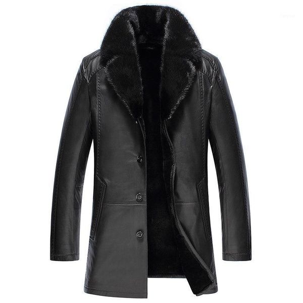 

haining leather leather and velvet thickening male mink collar haining garment in the men's long sheep skin1, Black
