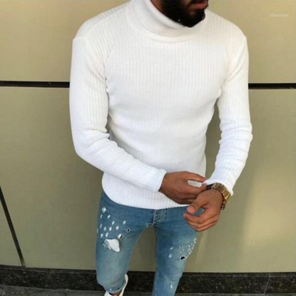 

men's knitted turtleneck sweater 2020 autumn winter new fashion pure color warm kintwear male casual slim-fit pullover 1, White;black