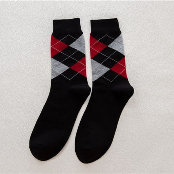 

onfa4 19 autumn scottish stockings and winter new product stockings style rhombus casual mid-length sweat-absorbent cotton men's breath, Black