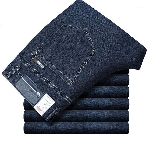 

2021 spring winter men's thick stretch high waist jeans straight slim men's pants middle-aged business casual trousers for male1, Blue