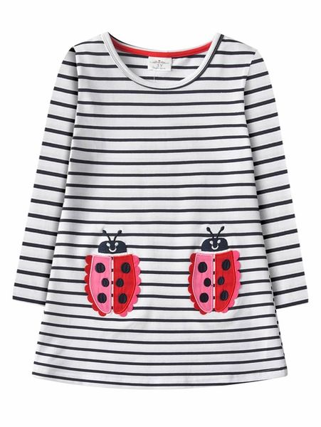 

toddler girls striped cartoon embroidery dress she, Red;yellow