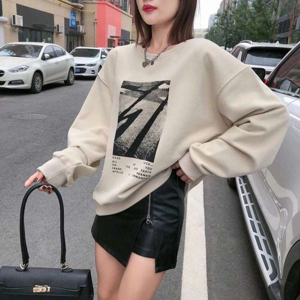 

sweater new women's plush thickened dz44 loose korean fashion autumn winter long sleeve large round neck hoodless top, Black