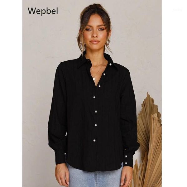 

wepbel elegant button cardigan blouses autumn and winter women blouse long sleeve lapel loose casual female shirt1, White