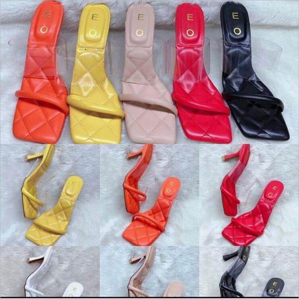 

2021 new women's shoes square toe european and american fashion high heels transparent sandals slippers, Black