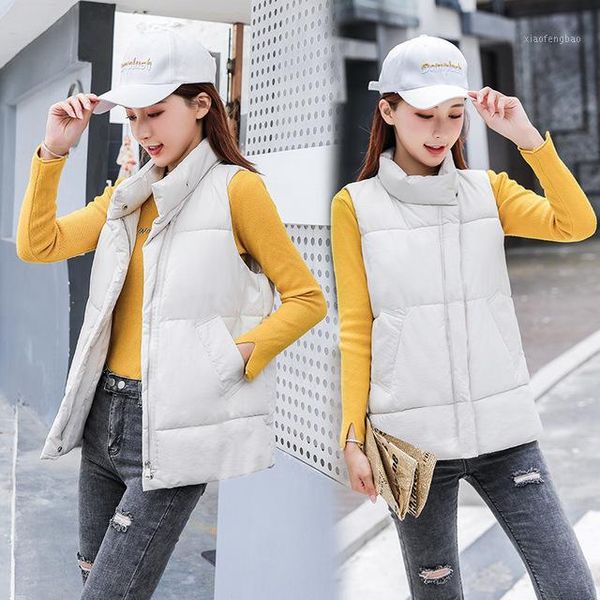 

2020 women's sleevless jacket female parka coat outerwear waistcoat autumn winter casual slim vest women colete gilet femme1, Black;white