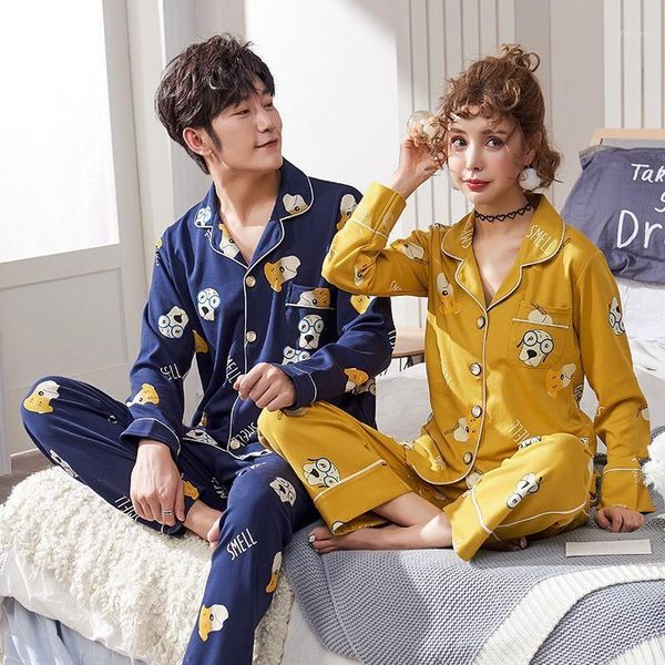 

pksaq pajamas for women and men 100% cotton cat long-sleeved pajama sets pure couple pajamas for men set sleepwear1, Black;brown