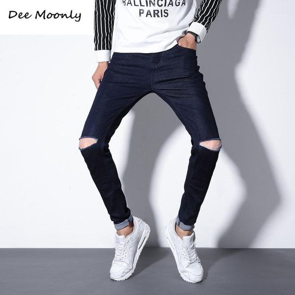 

dee moonly 2016 new arrival men's black jeans hole casual ripped jeans men skinny men denim trousers size 361, Blue
