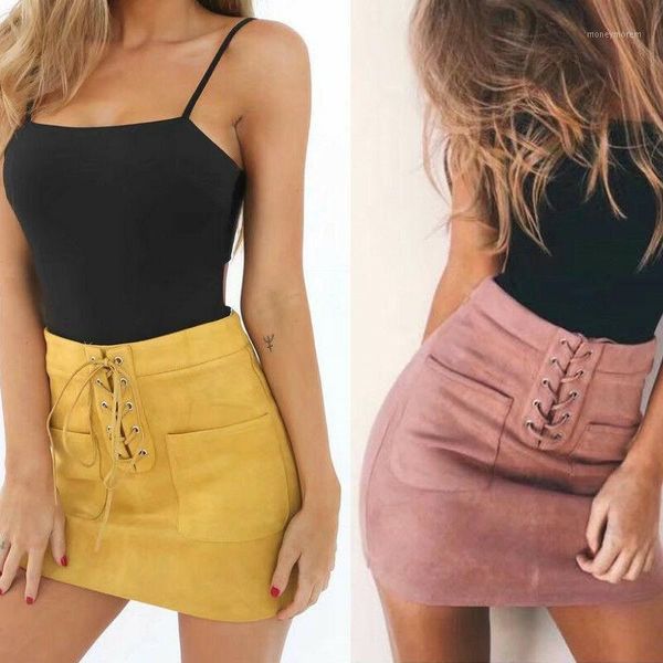 

skirts fashion women high waist party pencil skirt leather lace up bandage short mini ladies solid skirts1, Black
