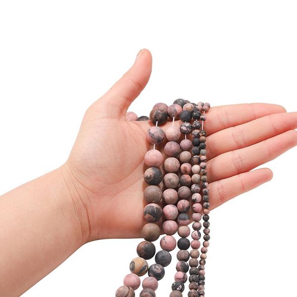 

1strand 4 6 8 10mm dull polish matte black lace rhodonite stone round loose spacer bead for bracelet jewelry makings supplies h jllfzq