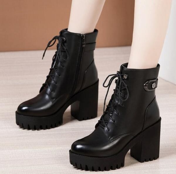 

new arrival designer martin boot for women half boots chunky heels genuine leather triple black fashion girl outdoor shoes size 35-43