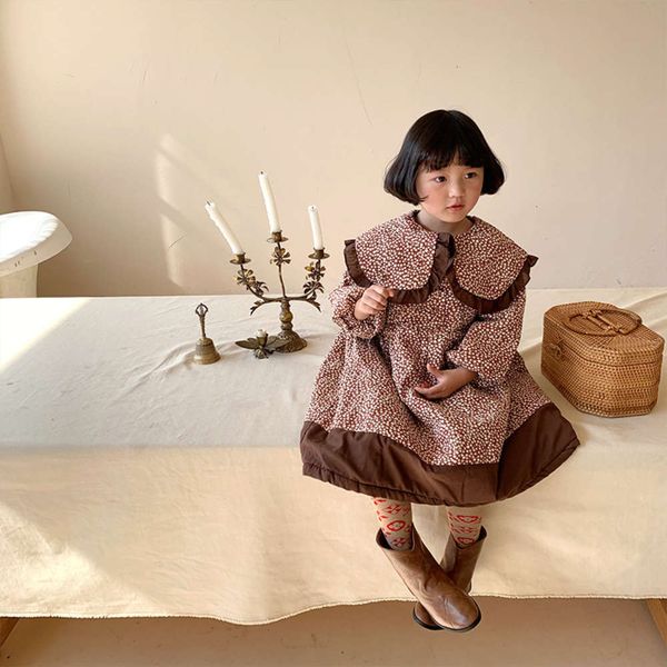 

thickened girls' drs winter baby 2020 collar children's floral skirt, Red;yellow