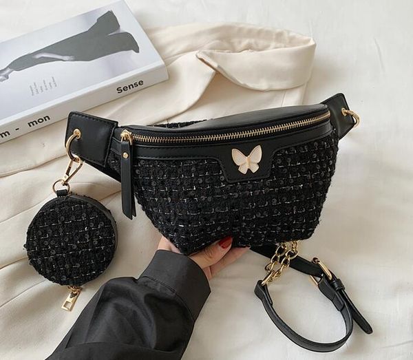 

fashion chest bag, female design waist bag, butterfly chain shoulder bag, popular two-in-one combination in europe and america, mini bag