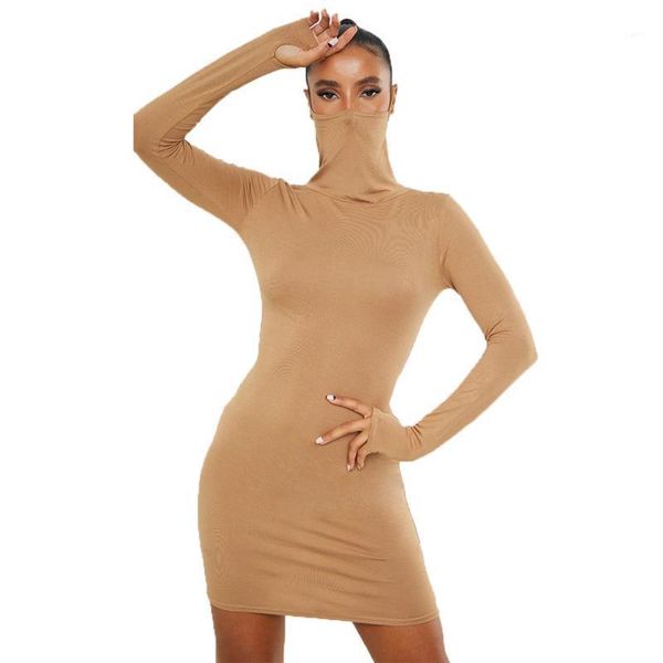 

turtleneck slim mini dress for women solid color long sleeve dresses autumn winter shirt-dress female clothing1, Black;gray
