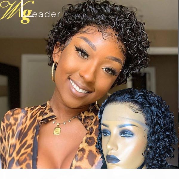 

pixie cut summer lace wig preplucked bob glueless full lace wigs short human hair wigs curly 13x6 lace front human hair wigs, Black
