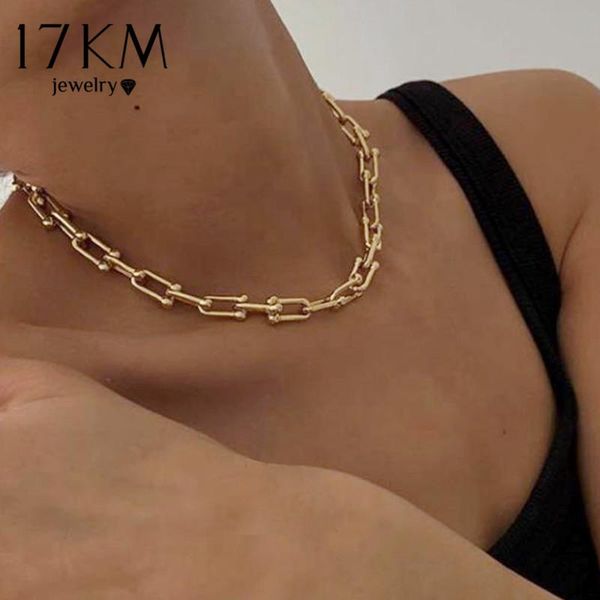 

17km gothtic thick chain choker necklaces for women men fashion gold chain link chunky necklaces jewelry gift, Silver