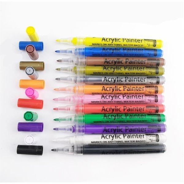 Acrylic Marker Pen писал на керамическом холсте стеклянный металл пластиковый 12 цветов / набор художественных маркеров написание живописи поставки Y200709