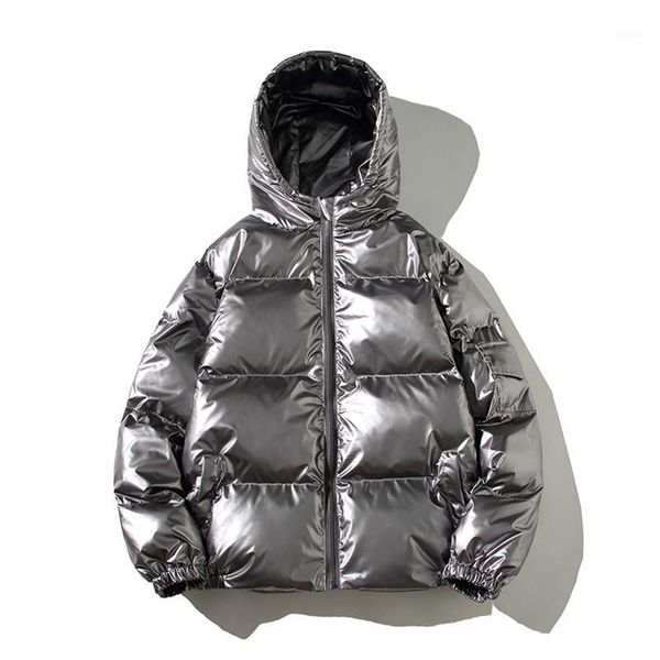 

winter fashion boutique pure color shiny light warmth thick men's casual cotton coat jacket1, Black