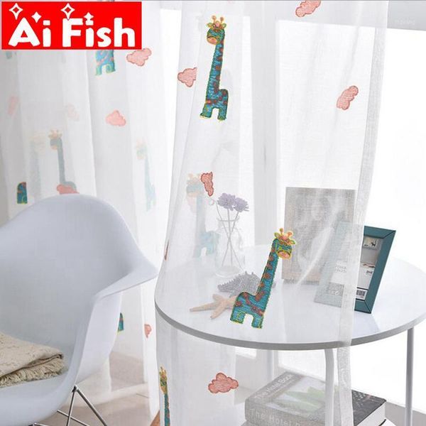 

modern cute cotton children bedroom blue giraffe sheer pink embroidered clouds curtains for living room tulle panels ap154-31