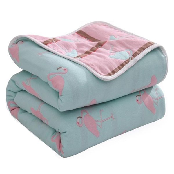 

новорожденных летняя 150x200cm кровать обложка 100% хлопок muslini 6 слоев одеяло flamingo муслин детские одеяла y201009