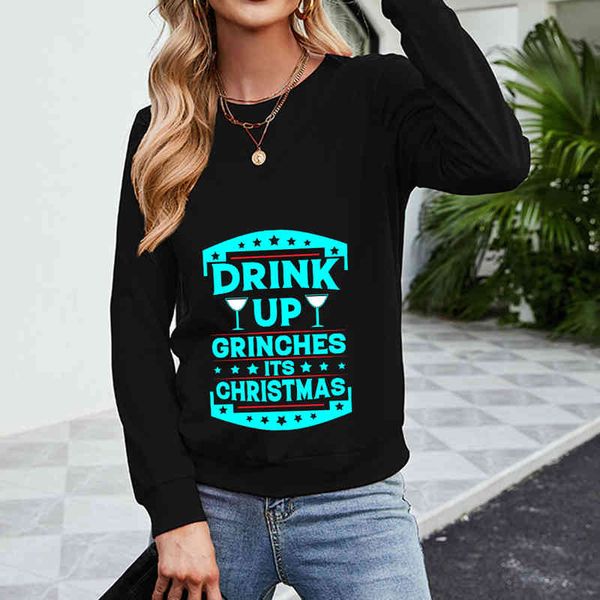 

women's hoodies & sweatshirts women o-neck long sleeve autumn winter christmas pattern letter printing casual sport pullovers ladies ap, Black