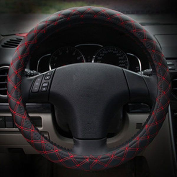 

new soft pu leather steering wheel cover anti-slip car wheel skins covers durable with net line