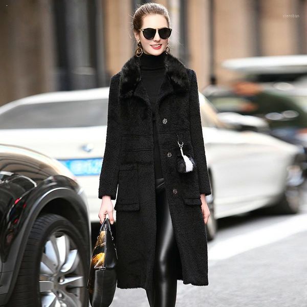 

real fur coat collar 52% cashmere 33% wool jacket autumn winter coat women clothes 2020 korean vintage zt40191, Black