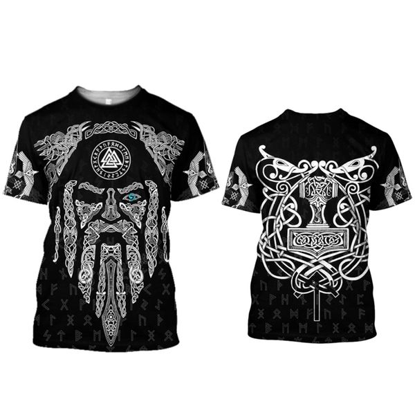 

viking symbol - tattoo raven men summer 3d print shirts oversized funny oversized men clothing